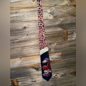 Parquet- Racing Cars with Spectators Men's Necktie Driver Blue Neck Tie